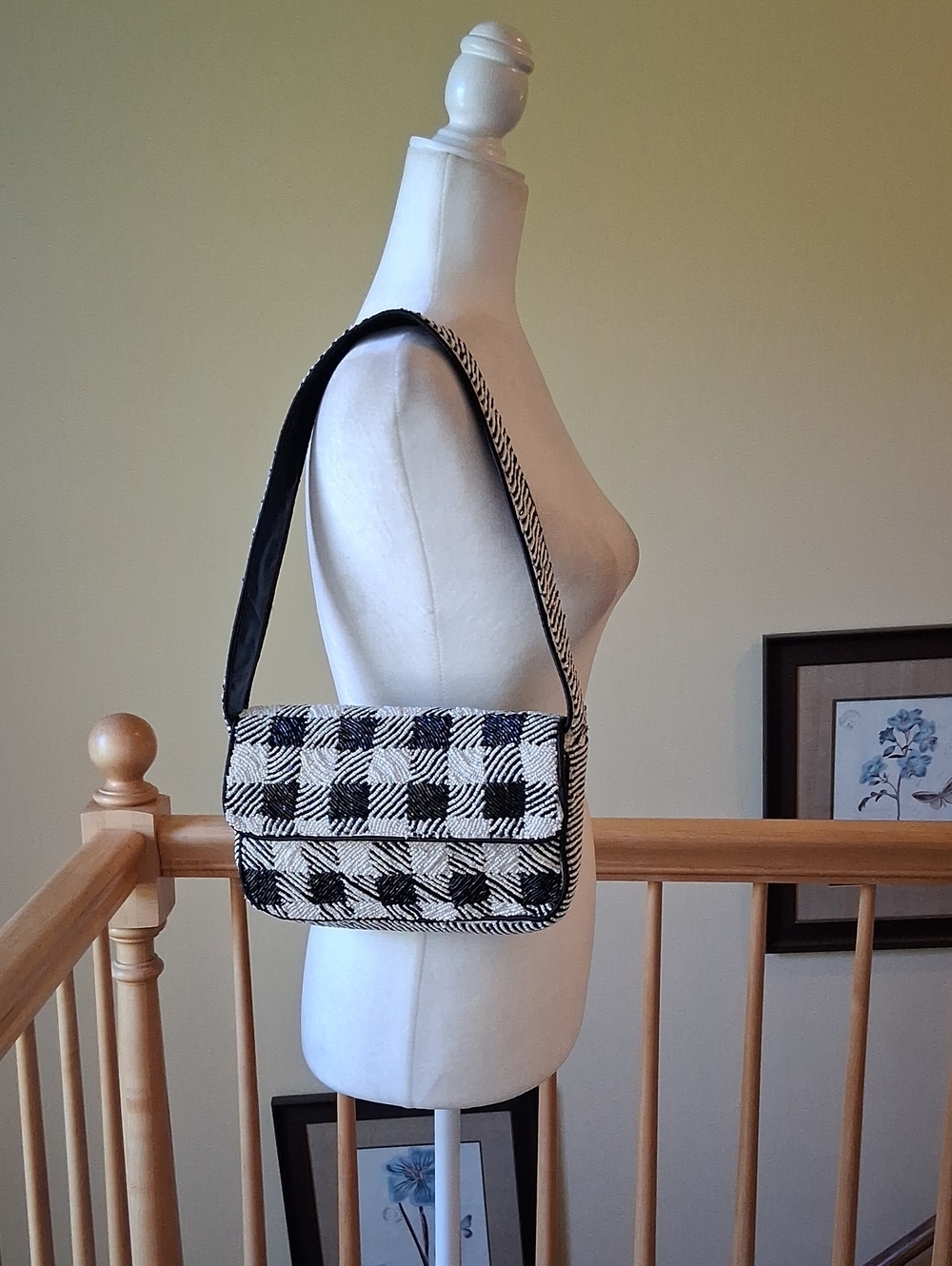 Tiktok Viral Beaded Black & White Check Shoulder Bag - Picture 1 of 15